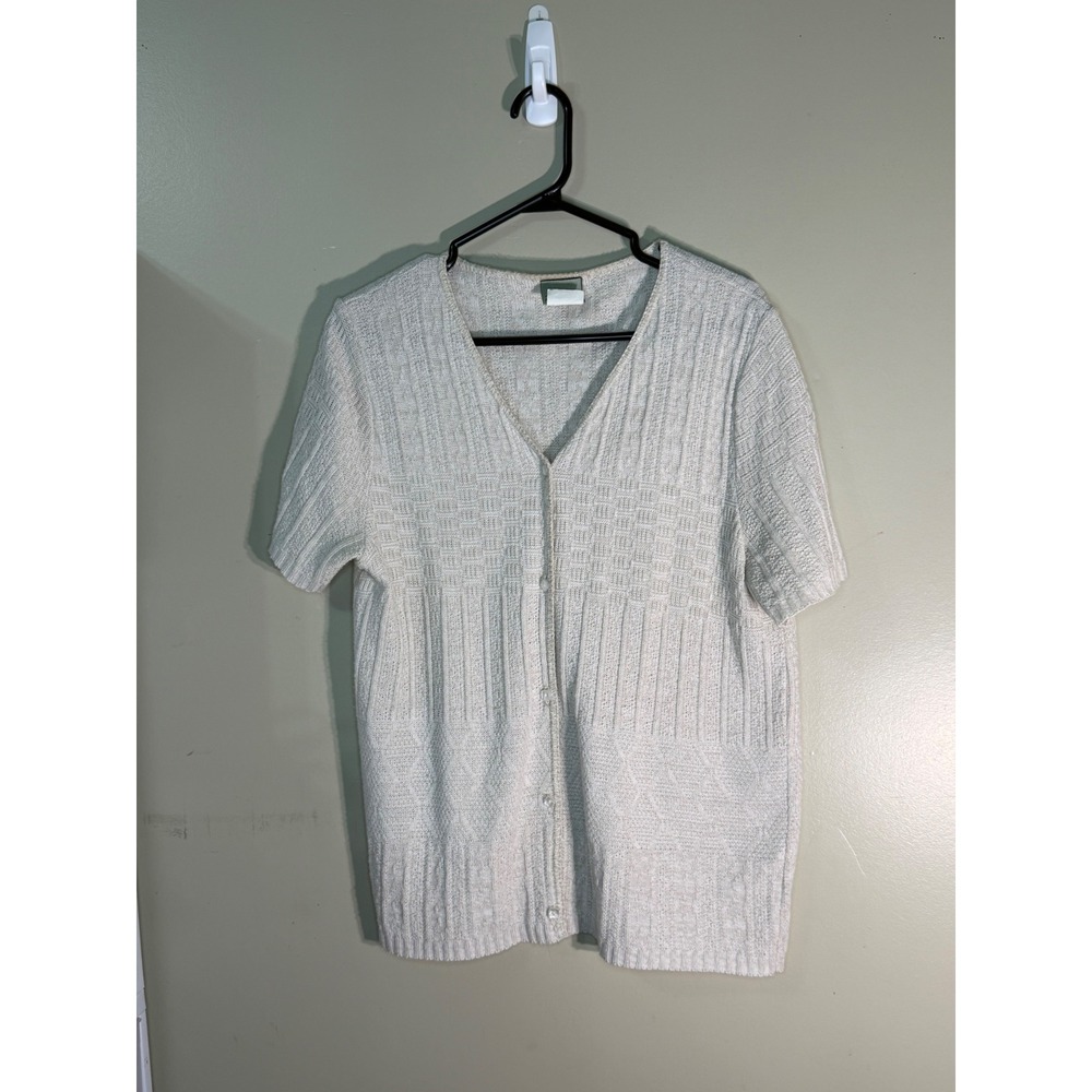 Vintage Penmans Cream Textured Short Sleeve Cardigan Sweater V-Neck Button Front